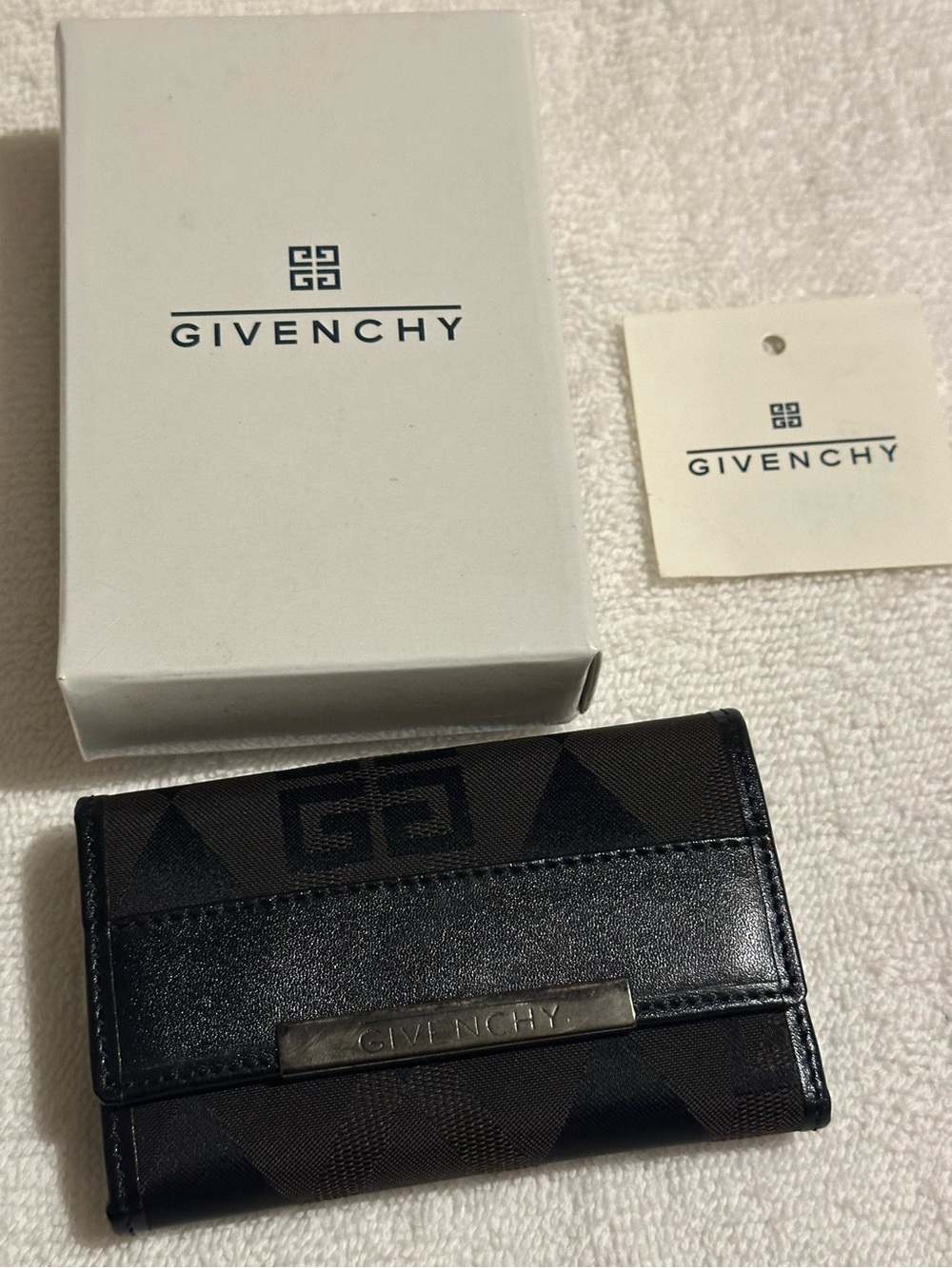 Givenchy Black Monogram Leather Card Holder with Silver Plaque